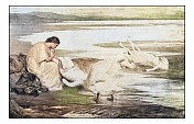古董画:女人与天鹅
