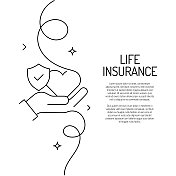 人寿保险图标的连续线条绘制。手绘符号矢量插图。 人寿保险图标的连续线条绘制。手绘符号矢量插图。