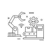 智能制造相关概念矢量图。技术，物联网，连接，自动化。