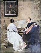 古董画照片:一对音乐家夫妇