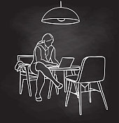 咖啡厅空间和工作学生黑板