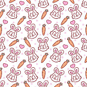 可爱的兔子与胡萝卜涂鸦无缝图案 可爱的兔子与胡萝卜涂鸦无缝图案