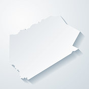 特拉华县，纽约州。地图与剪纸效果的空白背景