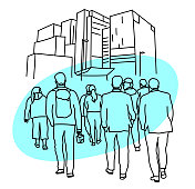 人行道人群金融区绿地 人行道人群金融区绿地