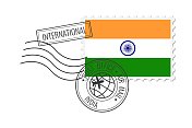 印度邮票。明信片矢量插图与印度国旗隔离在白色背景上。