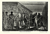 古希腊历史上，菲迪亚斯在帕台农神庙的楣板上工作