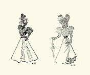 妇女时装,蓬松的袖子,裙子,时代服装,青年风格,新艺术运动,19世纪90年代 妇女时装,蓬松的袖子,裙子,时代服装,青年风格,新艺术运动,19世纪90年代