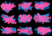 粉红色，蓝色和黑色垃圾贴图和图案矢量