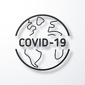 COVID-19在地球上。线图标与阴影在白色背景