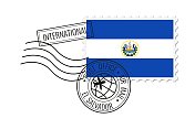 萨尔瓦多邮票。明信片矢量插图与萨尔瓦多国旗孤立的白色背景。