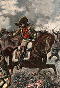 威廉・弗雷德里克・科迪被称为野牛比尔，骑在马背上射击手枪，19世纪的美国狂野西部