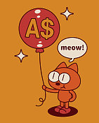 一只古怪可爱的小猫抓着向上飞的钱气球 一只古怪可爱的小猫抓着向上飞的钱气球