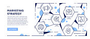 具有可编辑笔画图标的营销策略信息图Web横幅