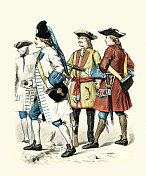军服18世纪，掷弹兵军官，掷弹兵，龙骑兵，步兵，康斯坦茨大主教军队1738