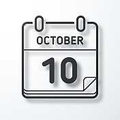 10月10日。线图标与阴影在白色背景