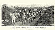在奥尔德肖特附近训练的英军士兵，骑兵，模拟战役后的苏格兰灰兵，军事历史，19世纪维多利亚时期