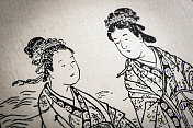 古代日本插画:两位女士，立花森国(1740)