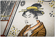 古董日本插图:两个女人鸟居清永