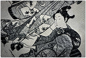 古董日本插画:冬天的两个女人鸟居清津
