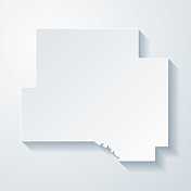 约翰斯顿县，俄克拉荷马州。地图与剪纸效果的空白背景