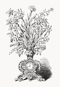 洛可可时期的花瓶钟，木刻，1869年出版