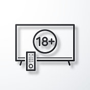 电视上有18个加号(18+)。线图标与阴影在白色背景