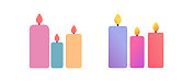 插图集蜡烛图标庆祝生日或节日