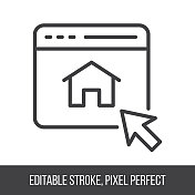 点击房地产图标-可编辑笔画,像素完美房地产符号 点击房地产图标-可编辑笔画,像素完美房地产符号