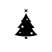 圣诞树坚实的图标设计在一个白色的背景。这个黑色的平面图标适用于信息图表、网页、移动应用程序、UI、UX和GUI设计。