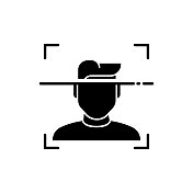人脸识别坚实的图标设计在一个白色的背景。这个黑色的平面图标适用于信息图表、网页、移动应用程序、UI、UX和GUI设计。