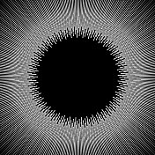 黑色的圆形空间辐射白色的线条。