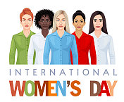 国际妇女节海报。多种族妇女群体。