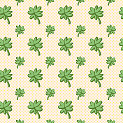 圣帕特里克节涂鸦无缝背景，手绘三叶草叶子，可循环的图案，幸运四叶三叶草，幸运的背景