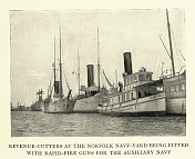 诺福克海军船坞装有速射炮的收割机，辅助海军，美西战争，19世纪90年代，19世纪军事史，古照片