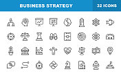业务策略线图标。可编辑的中风。包含诸如头脑风暴,战略,咨询,沟通,企业发展,愿景,竞争等图标。 业务策略线图标。可编辑的中风。包含诸如头脑风暴,战略,咨询,沟通,企业发展,愿景,竞争等图标。
