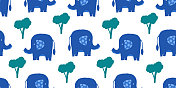 可爱的手绘大象无缝图案 可爱的手绘大象无缝图案