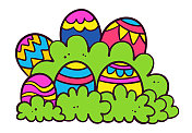 装饰复活节彩蛋在灌木丛卡通