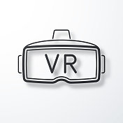 VR头显-虚拟现实。线图标与阴影在白色背景