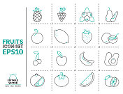 水果线图标集。 水果线图标集。