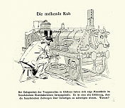 讽刺漫画，富人挤蒸汽火车，德国，青年风格，新艺术风格，19世纪90年代。