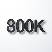 800K, 800000 - 80万。白色背景上的阴影图标