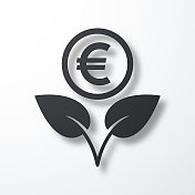 日益增长的欧元。白色背景上的阴影图标