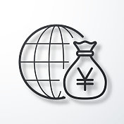 日元遍布全球。线图标与阴影在白色背景