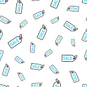 价格标签-出售。无缝模式。白色背景上的线条图标