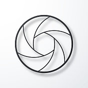 相机快门。线图标与阴影在白色背景 相机快门。线图标与阴影在白色背景