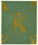 纹章符号，绿色背景上的金狮鹫，中世纪风格的多色装饰，历史装饰艺术