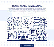技术创新概念标题，网页横幅模板。可编辑的细线插图