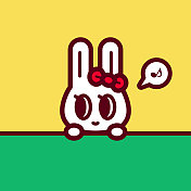 一个可爱的兔子在空白的标志后面，看着左边