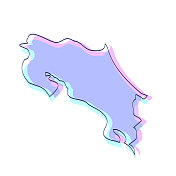 哥斯达黎加地图手绘-紫色与黑色轮廓-时尚的设计