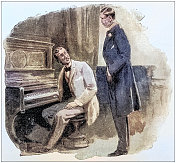 古玩画插图:男子与钢琴
